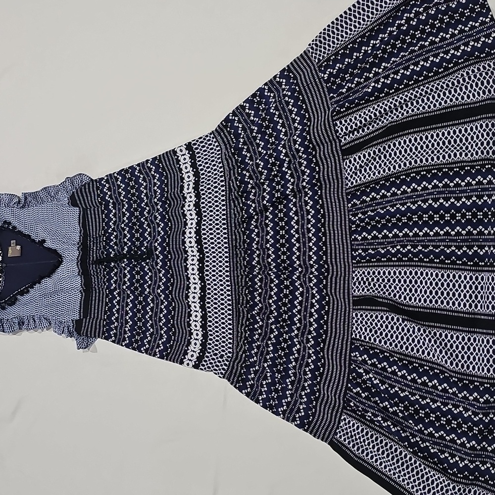 Taylor Navy and White Patterned Dress